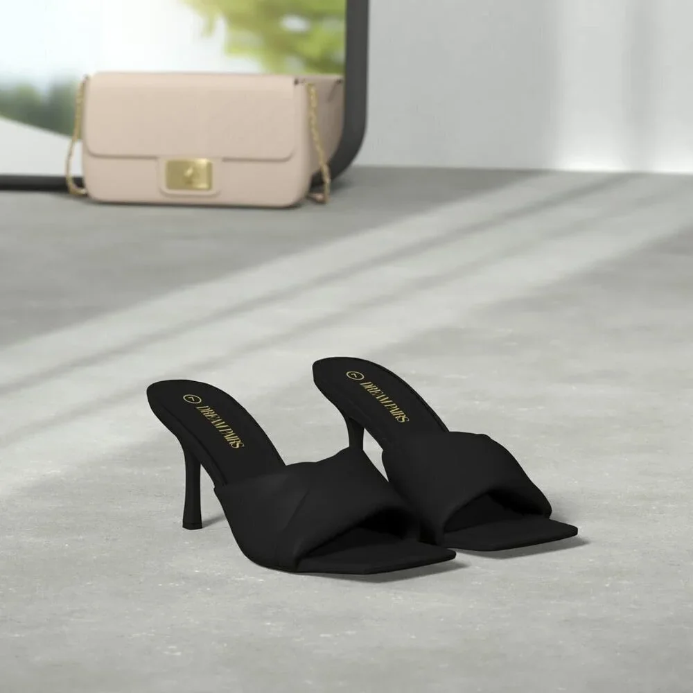 Women's Black Stiletto Heel Mules Open Toe Slip On Dress Pumps Sandal Party